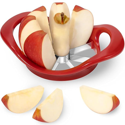 8-Blade Stainless Steel Apple Cutter & Corer – Sharp Fruit Slicer Tool for Easy and Quick Apple Cutting (Red)