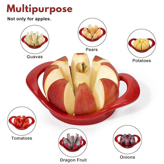 8-Blade Stainless Steel Apple Cutter & Corer – Sharp Fruit Slicer Tool for Easy and Quick Apple Cutting (Red)